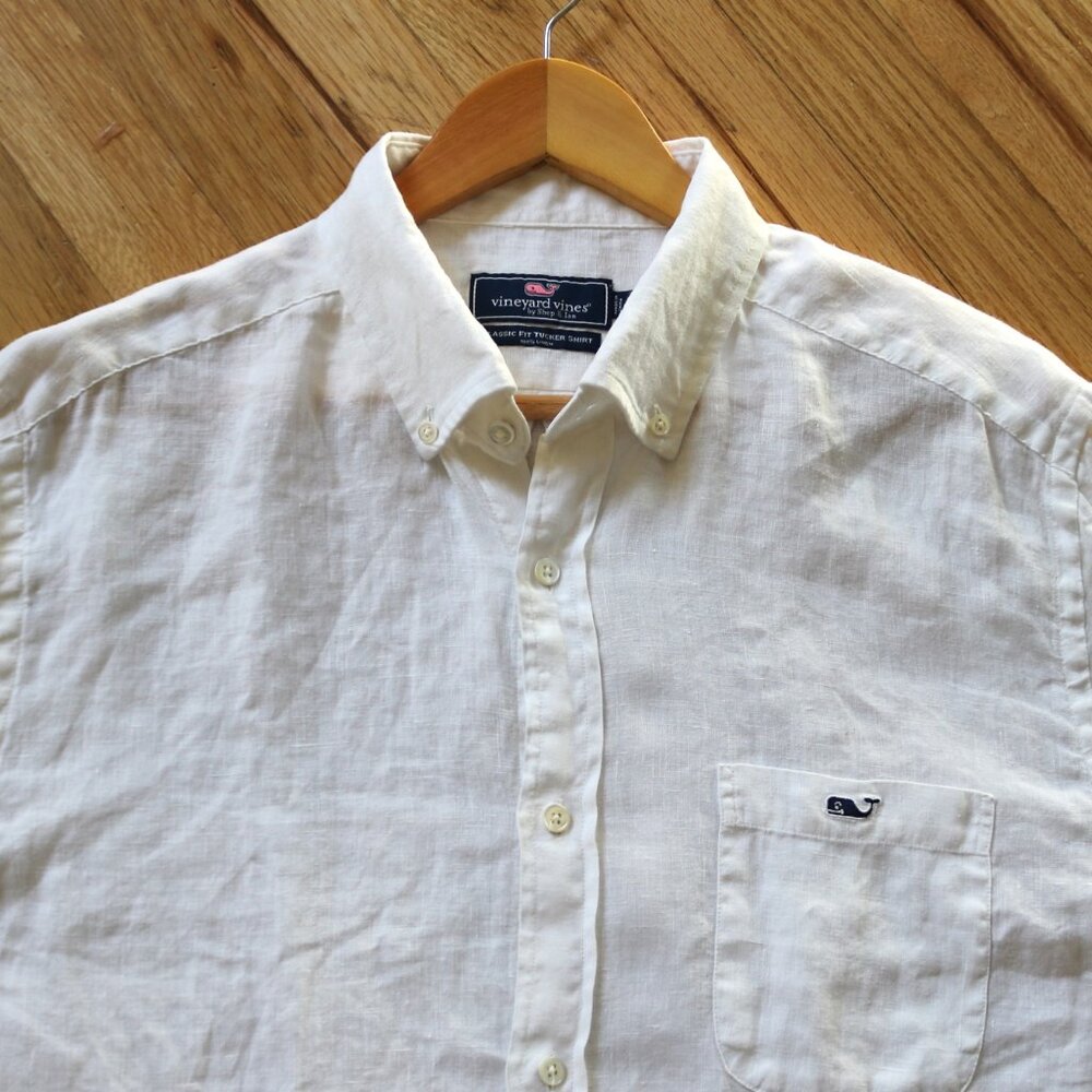 Vineyard Vines Shirt Men's L White Linen Classic Fit Long Sleeve Button Down - Picture 2 of 10